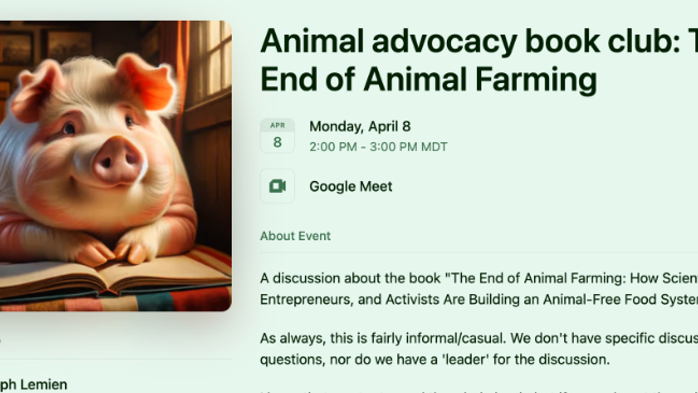 Animal advocacy book club: The End of Animal Farming
