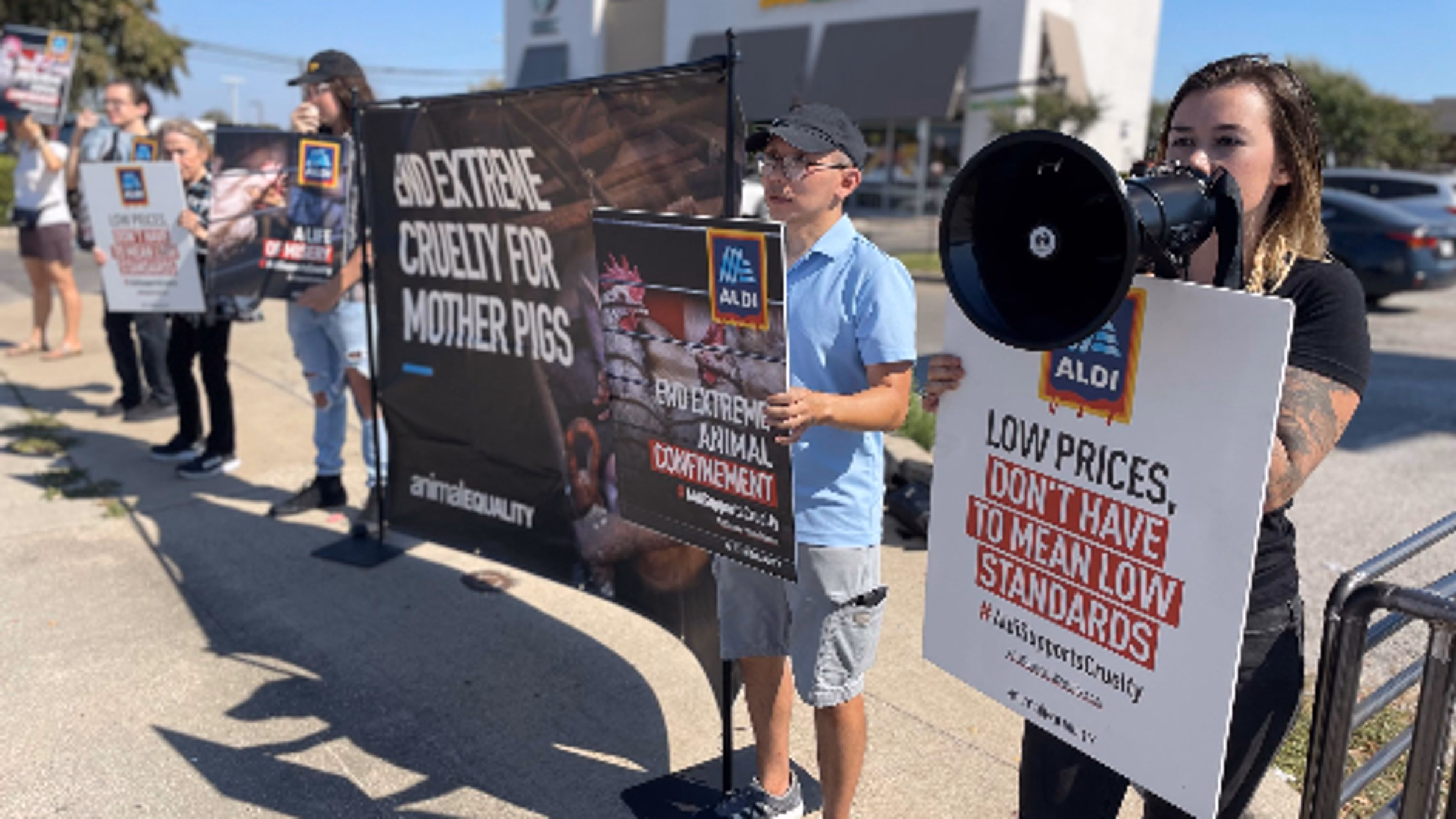 Aldi Grand Opening Protest Against Cages