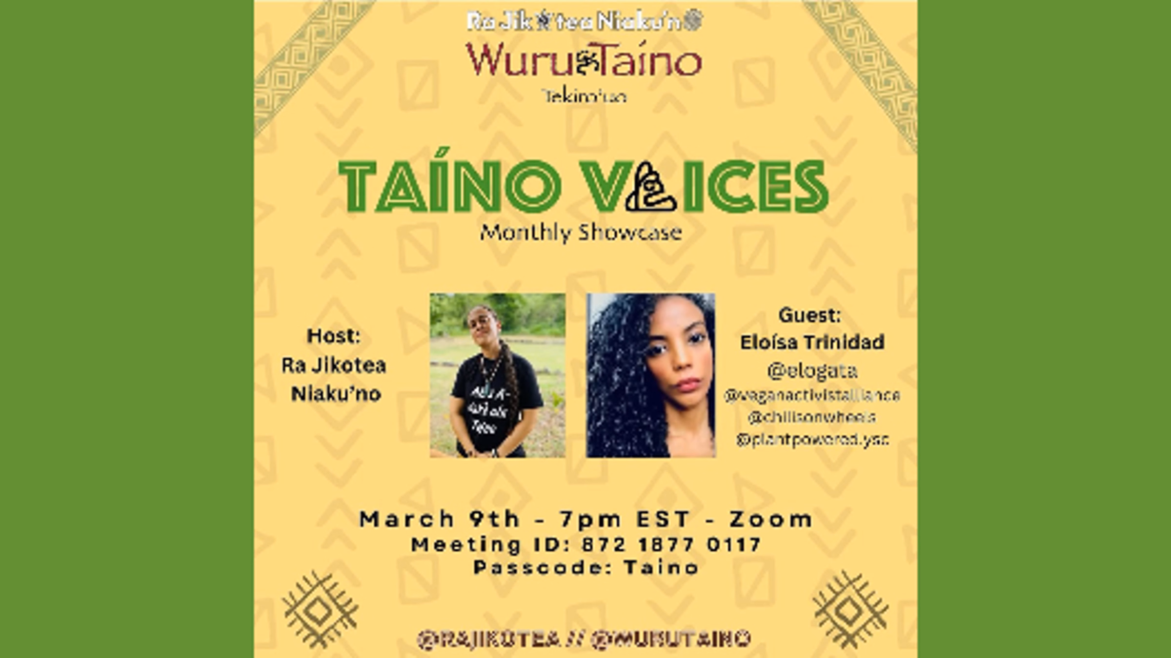Join Vegan Activist Alliance and Wuru Taíno Tekiro’uo: Taíno Voices