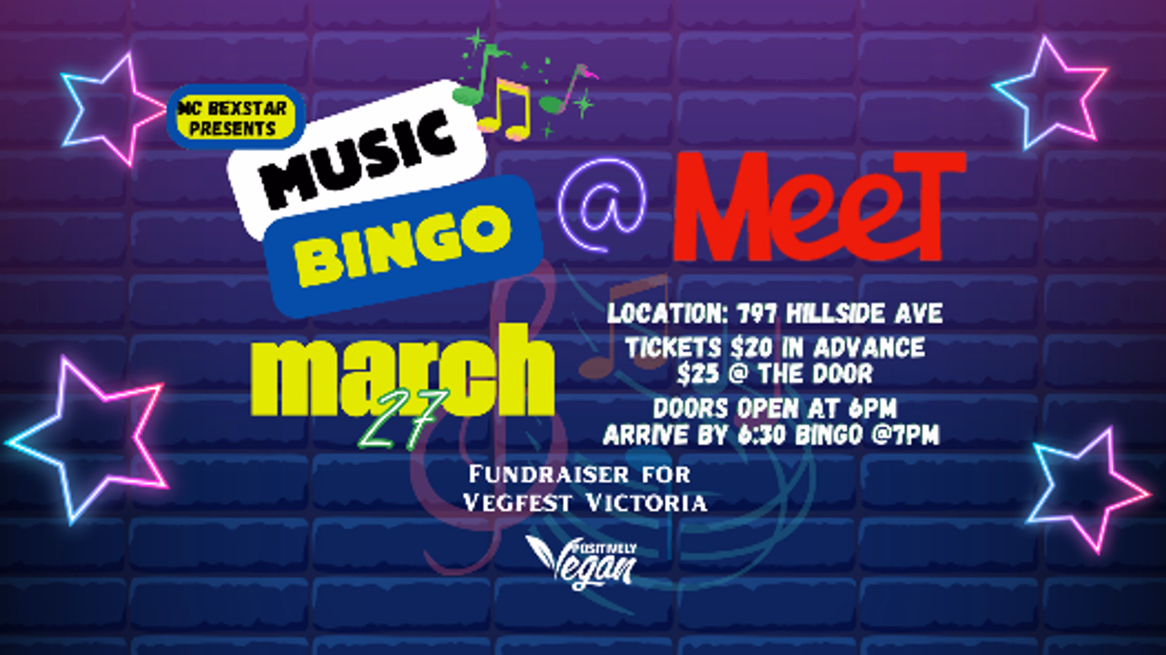 Music Bingo at Meet on Blanshard – Hosted by MC Bexstar & Positively Vegan