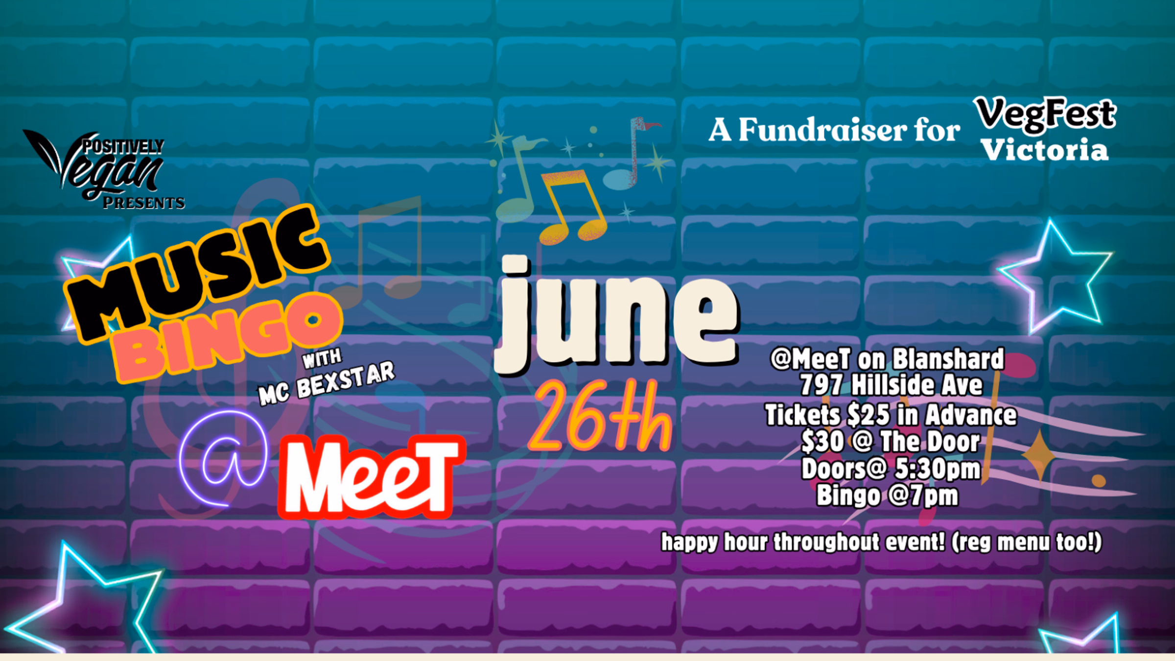 Music Bingo at Meet on Blanshard – Hosted by MC Bexstar & Positively Vegan